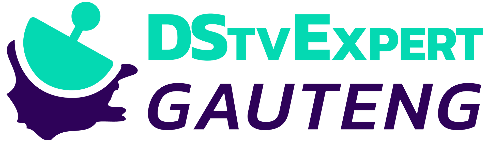 Logo of DStvExpert Gauteng featuring a satellite dish graphic over a Gauteng province outline.