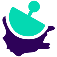 Teal satellite dish atop a purple outline of the cape town south africa.