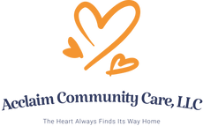 A logo for acclain community care llc with two hearts