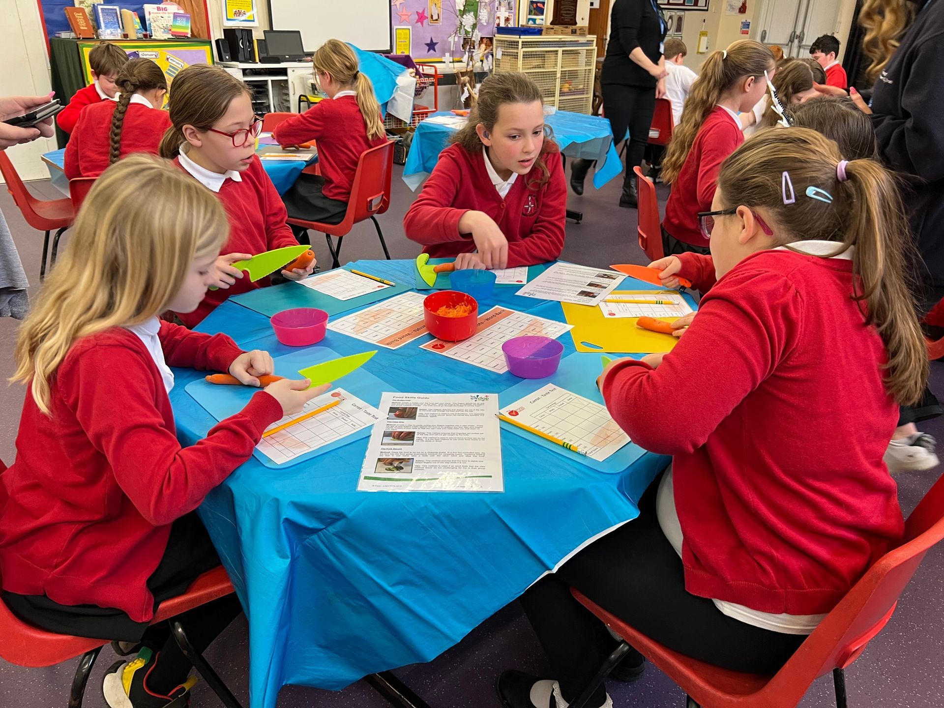 Pupils at Guyhirn learned how to safely cut carrots