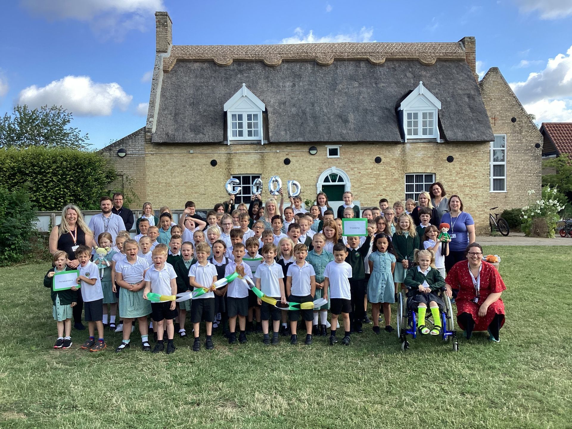 Photo of pupils and staff from Weeting Church of England Primary School Norfolk rated good by Ofsted