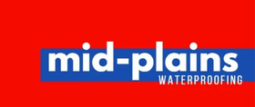 the mid-plains waterproofing logo is on a red and blue background