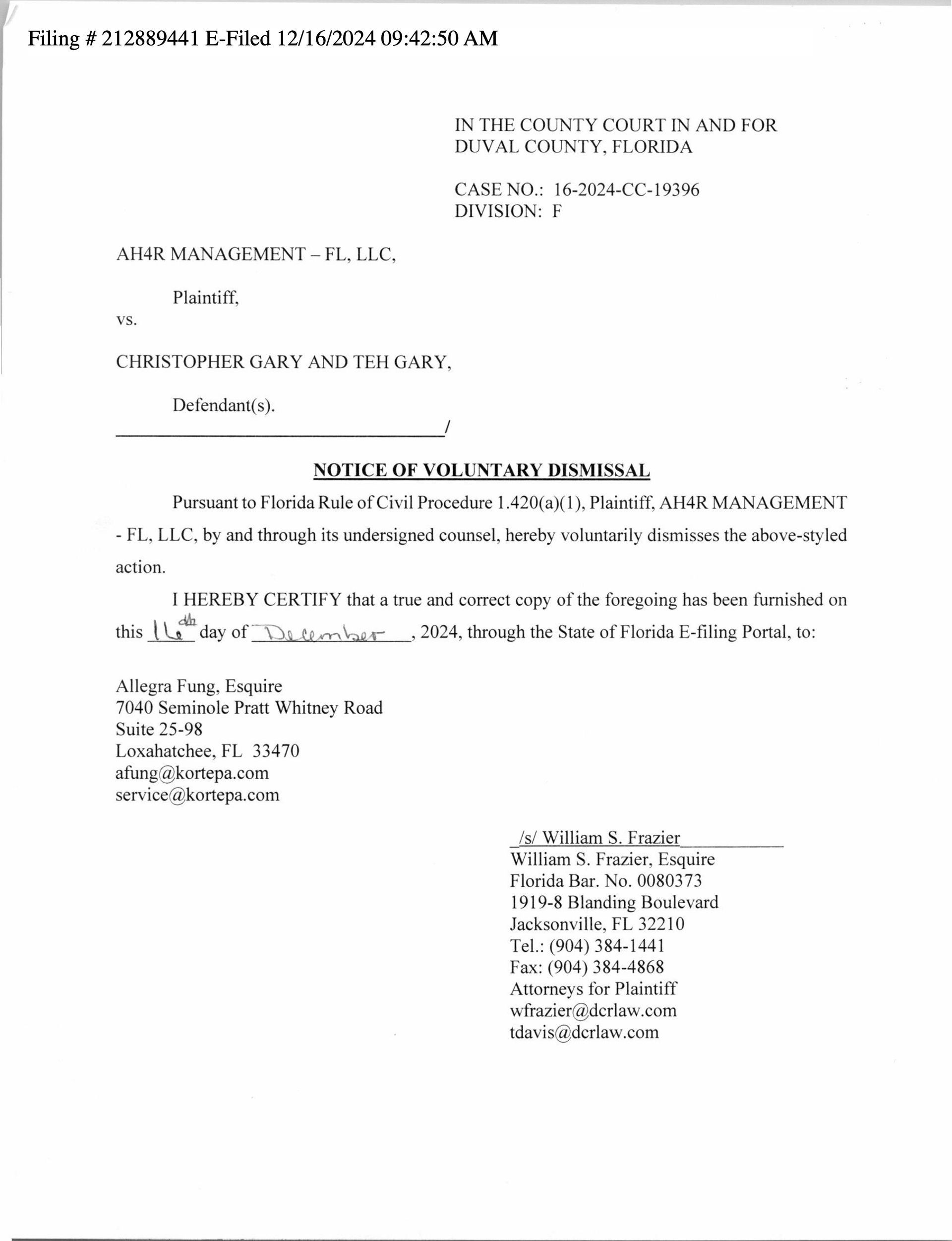 Eviction case dismissed, securing tenant rights in Duval County.