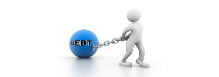 cartoon image of a person pulling a weight by a chain that says debt representing inherited debt