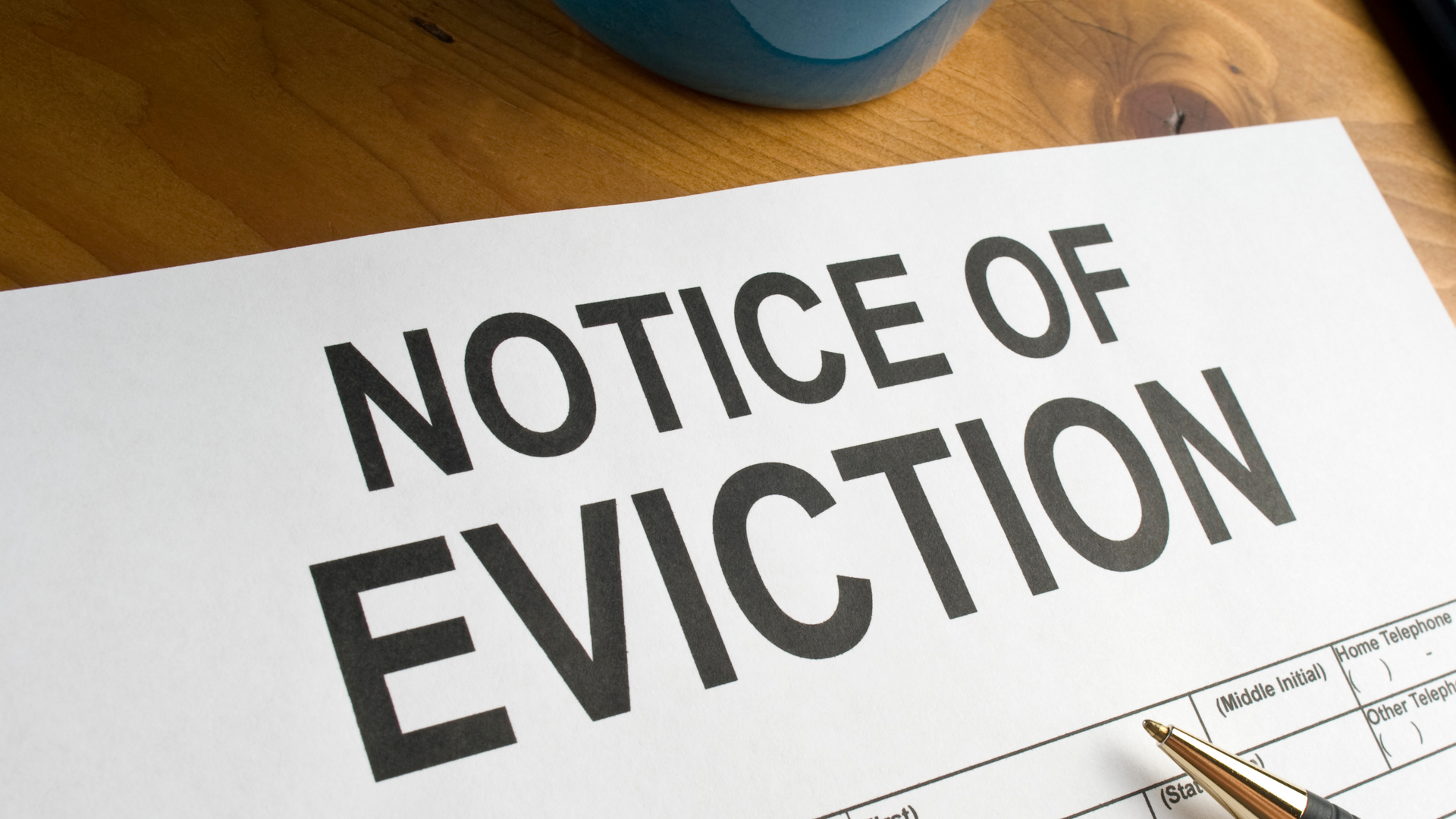 Notice of Eviction paperwork representing someone who received an eviction notice