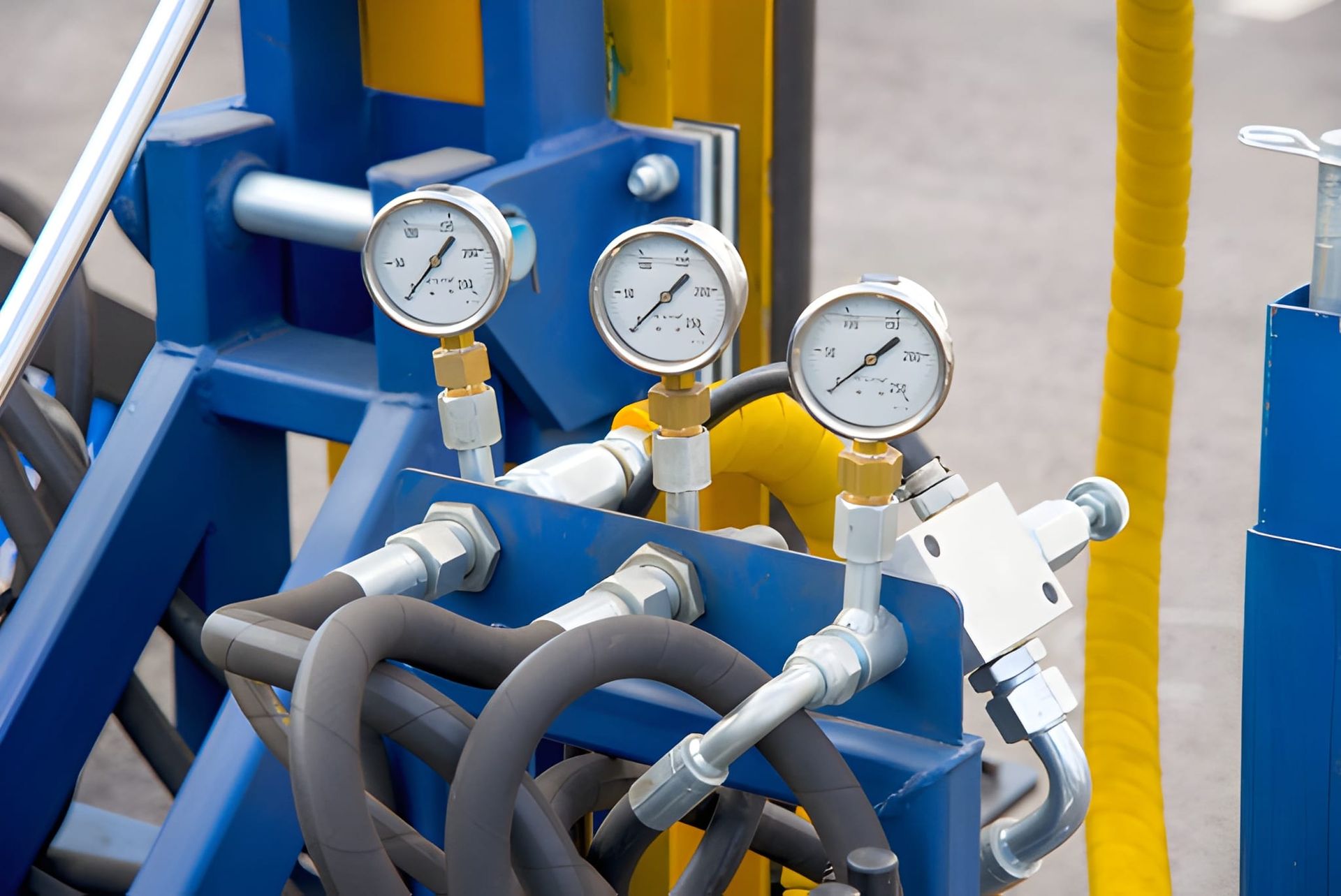Three Pressure Gauges Connected by Black Hoses — Otto’s Plumbing & Gasfitting in Geebung, QLD