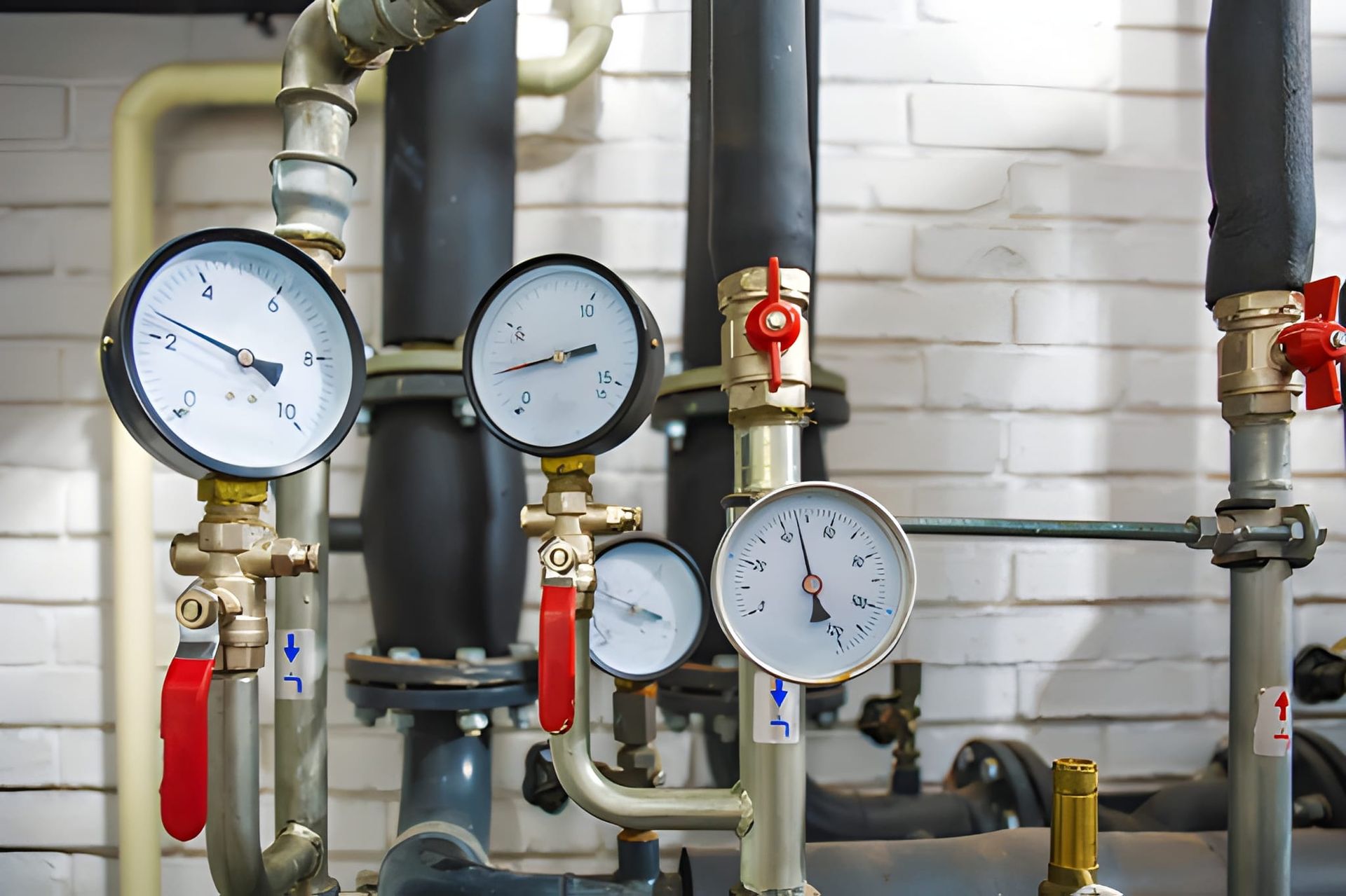 Close-Up of Gauges and Pipes in a Mechanical Room — Otto’s Plumbing & Gasfitting in Everton Park, QLD