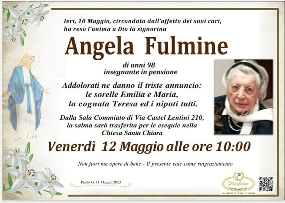 necrologio Angela Fulmine