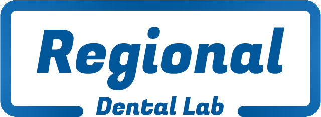 Logo for Regional Dental Lab. White text in blue rounded rectangle.
