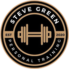 The logo for steve green personal training shows a dumbbell in a circle.