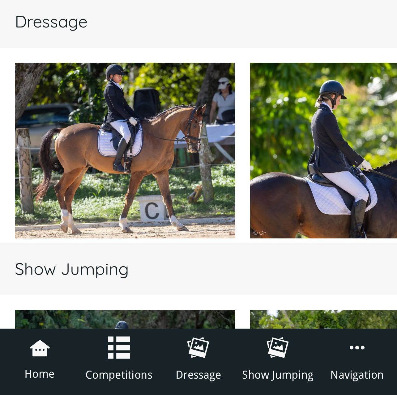 Dressage photos: Horse and rider in an outdoor arena, performing dressage movements.