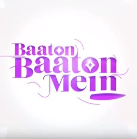 A purple logo that says ' baaton baaton mein ' on it