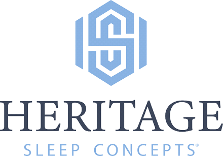 The logo for heritage sleep concepts is a blue hexagon with the letter s on it.