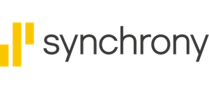 The logo for synchrony is yellow and black on a white background.