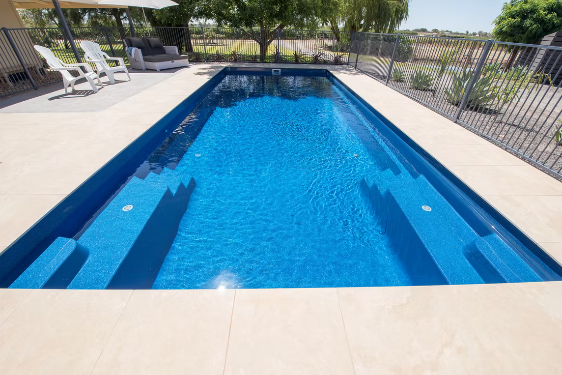Rectangular Blue Swimming Pool with Steps — Swan Hill Pool & Spa Centre in Swan Hill, VIC