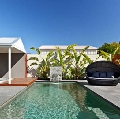 Rectangular Pool with Water Feature Plants — Swan Hill Pool & Spa Centre in Swan Hill, VIC
