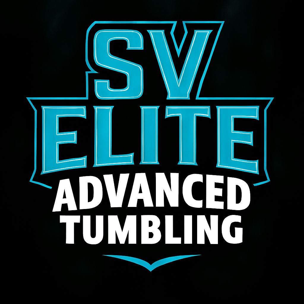 SV Elite Advanced Tumbling logo with teal and white text on black background.