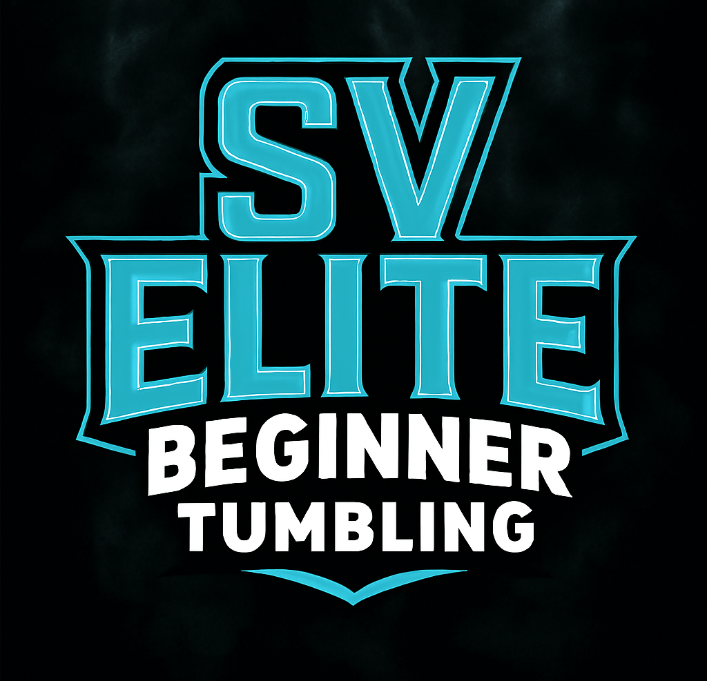 Logo for SV Elite, a beginner tumbling program, in teal and white.