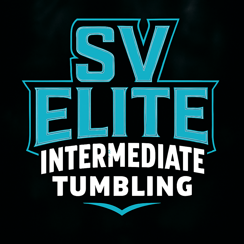 SV Elite Intermediate Tumbling logo with teal and white text on a black background.
