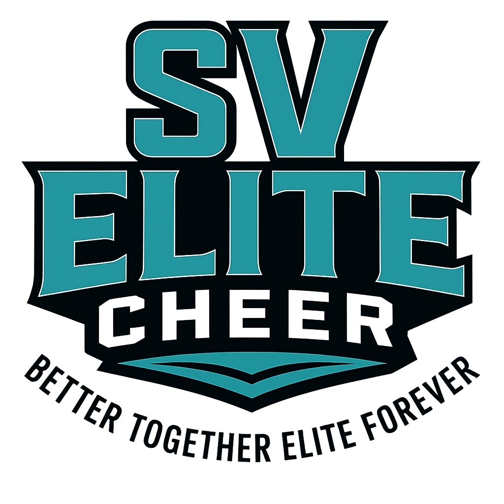 SV Elite Cheer logo with teal and black text.