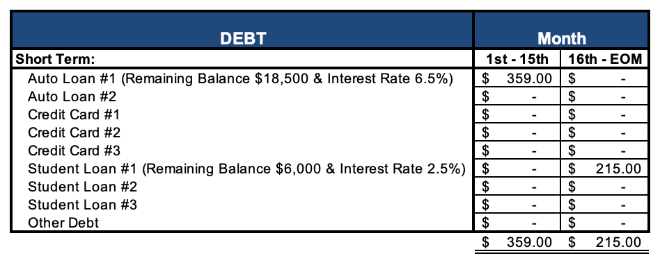 Examples of Debt for Budgeting Purposes