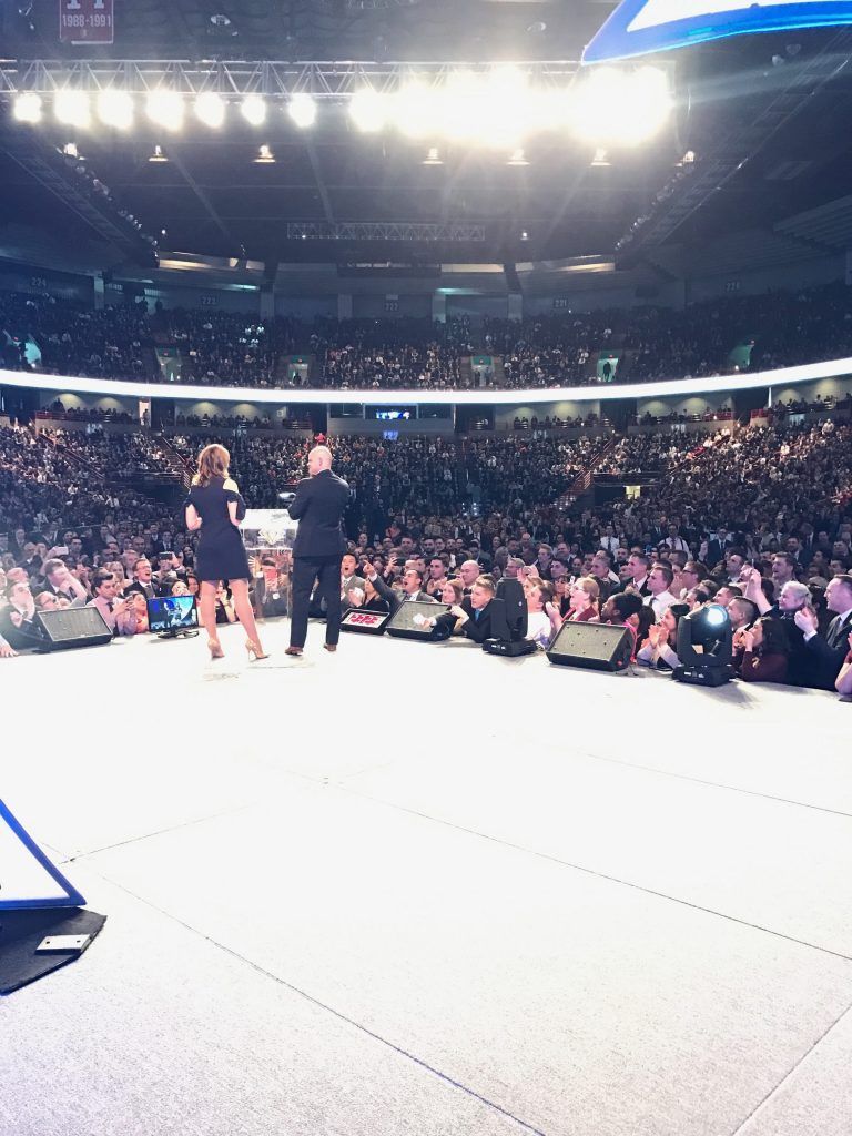 Tye and Ann on stage from back