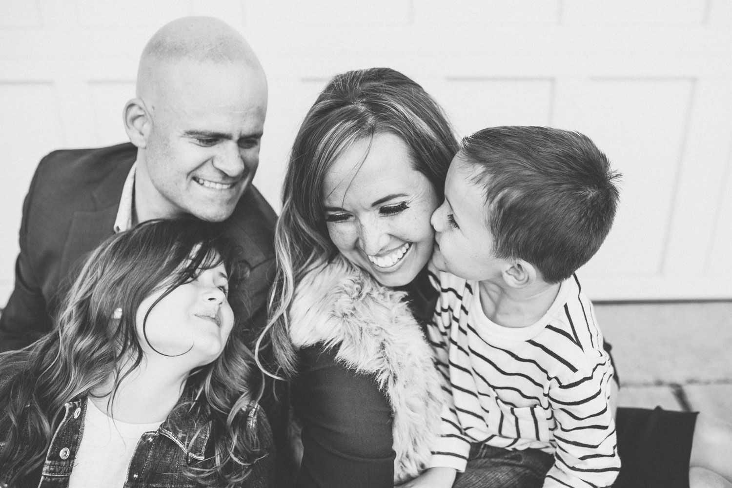 Tye and Ann with Kids Family Photo Black and White