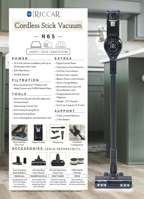 Riccar R65   Stick Vacuum