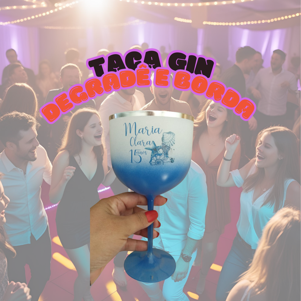 Taça gin Degradê e borda metalizada