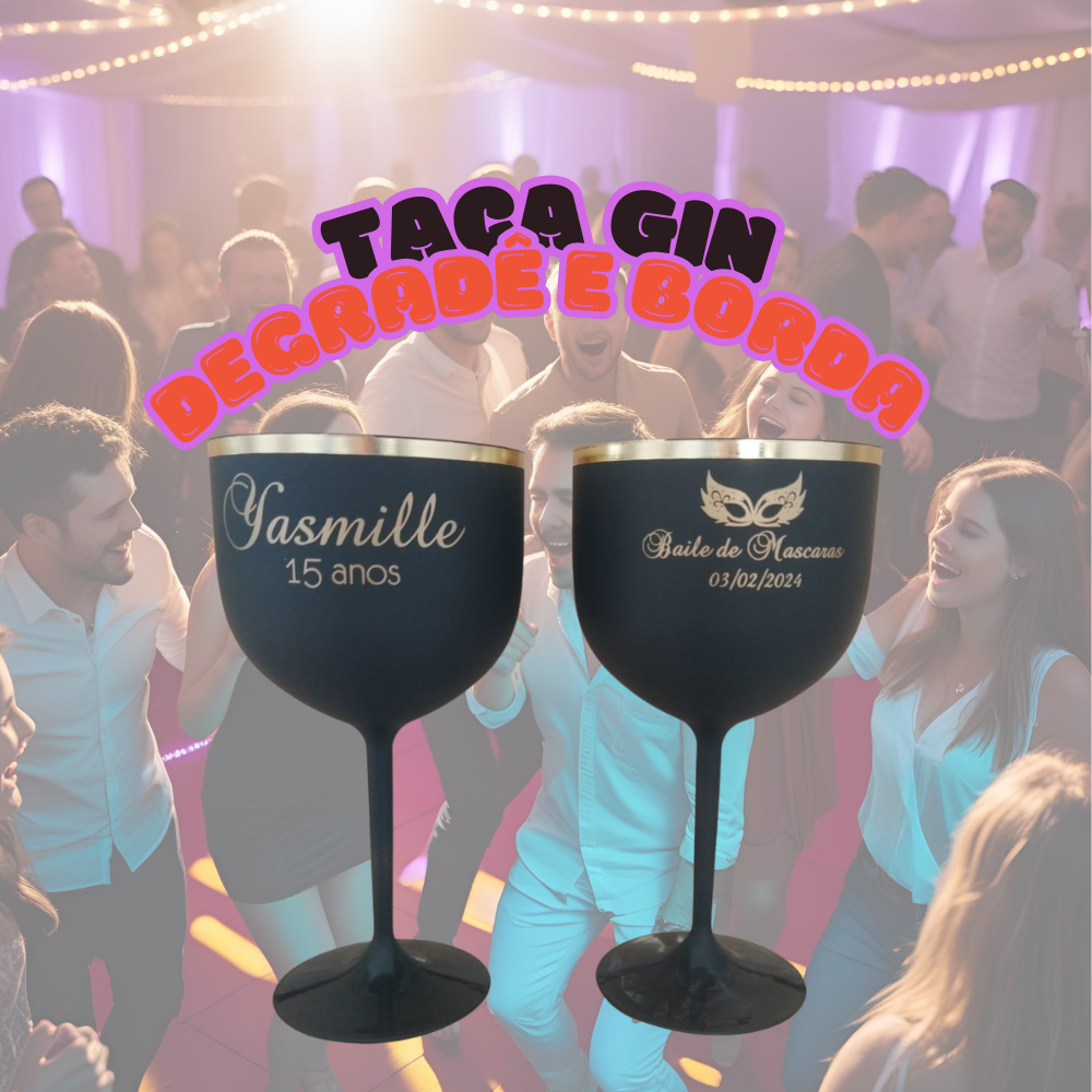 Taça gin Preto fosco e Borda Metalizada