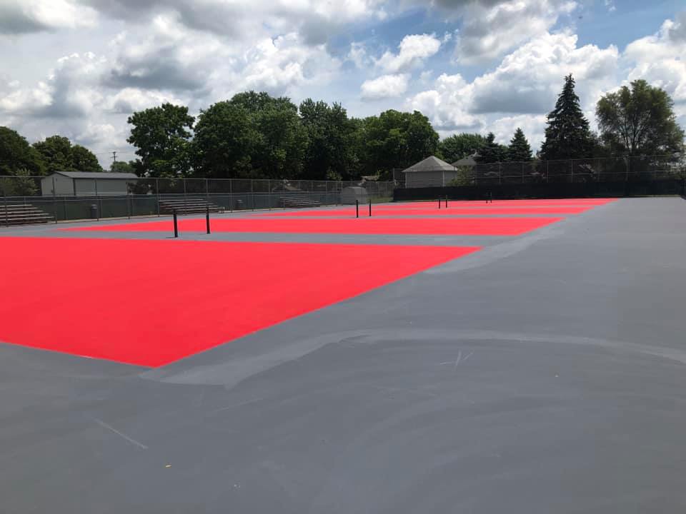 Court with Red Paint — Dayton, OH — Asphalt Sealcoaters of Dayton
