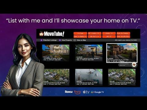A woman is standing in front of a movie tube website.