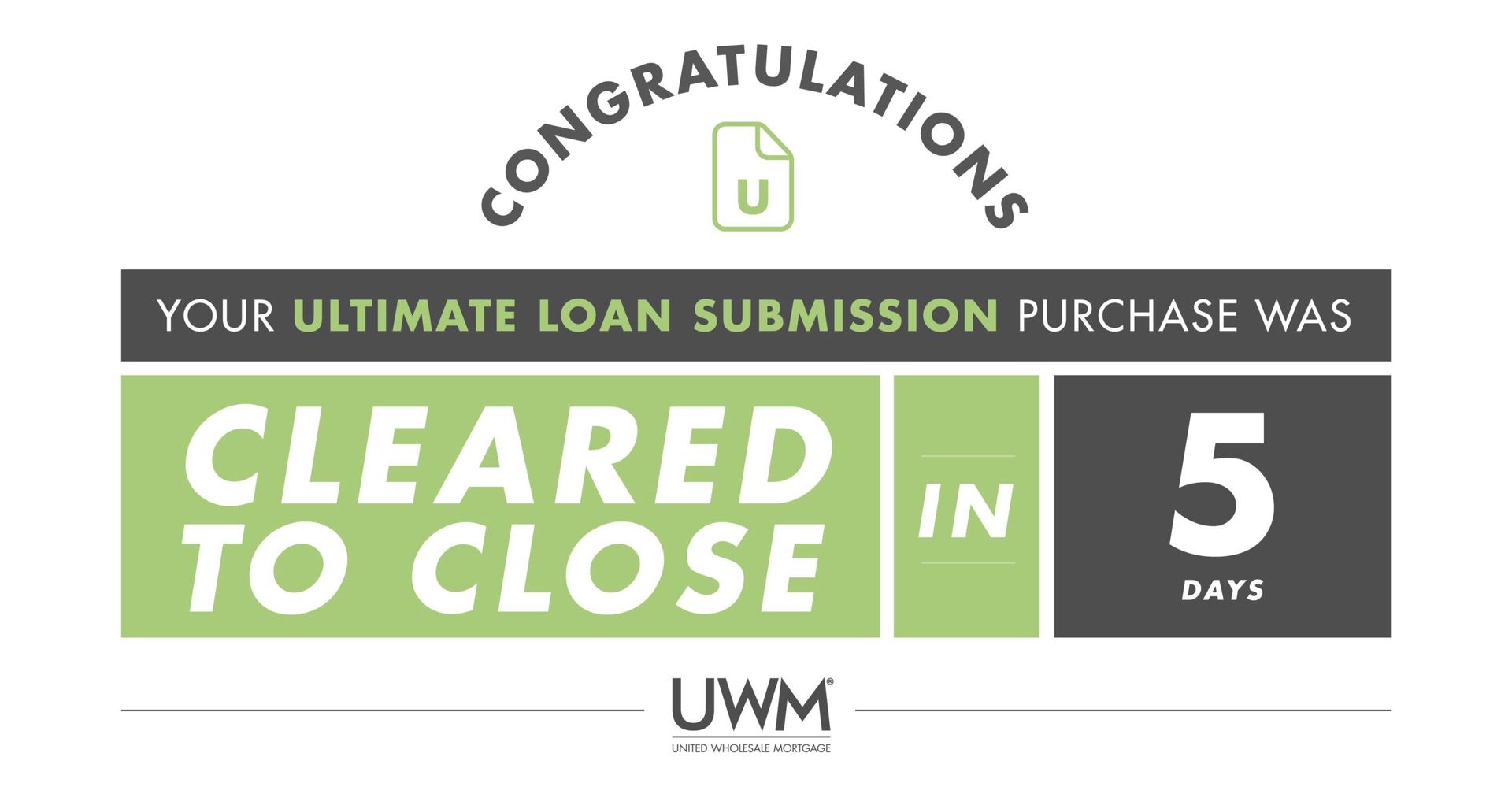 Congratulations your ultimate loan submission purchase was cleared in 5 days
