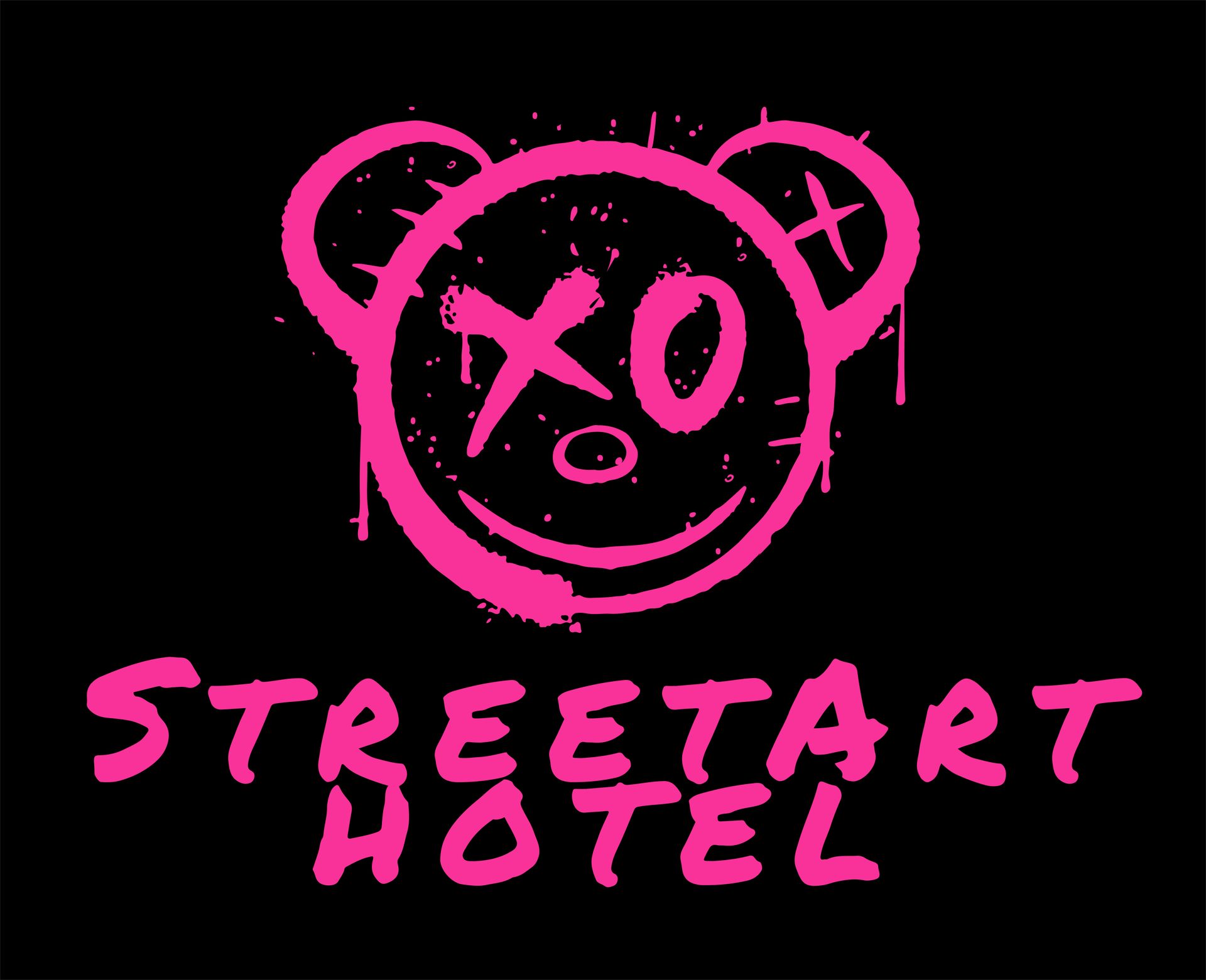 A pink and black logo for street art hotel