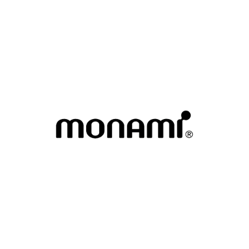 A black and white logo for a company called monami.