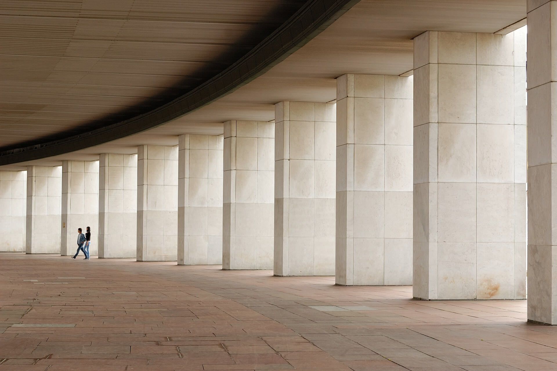 rows of concrete support pillars