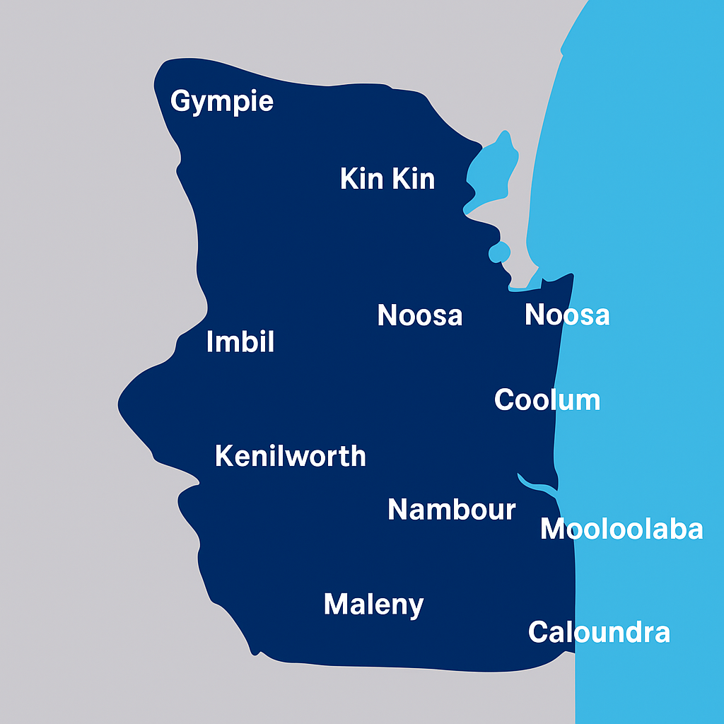 Sunshine Coast Service Area Map — Hire A Loo in Coolum Beach, QLD