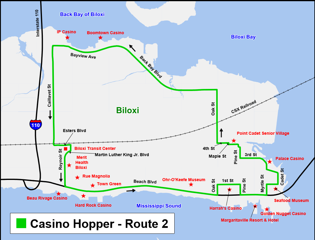 Biloxi Casino Hopper route map