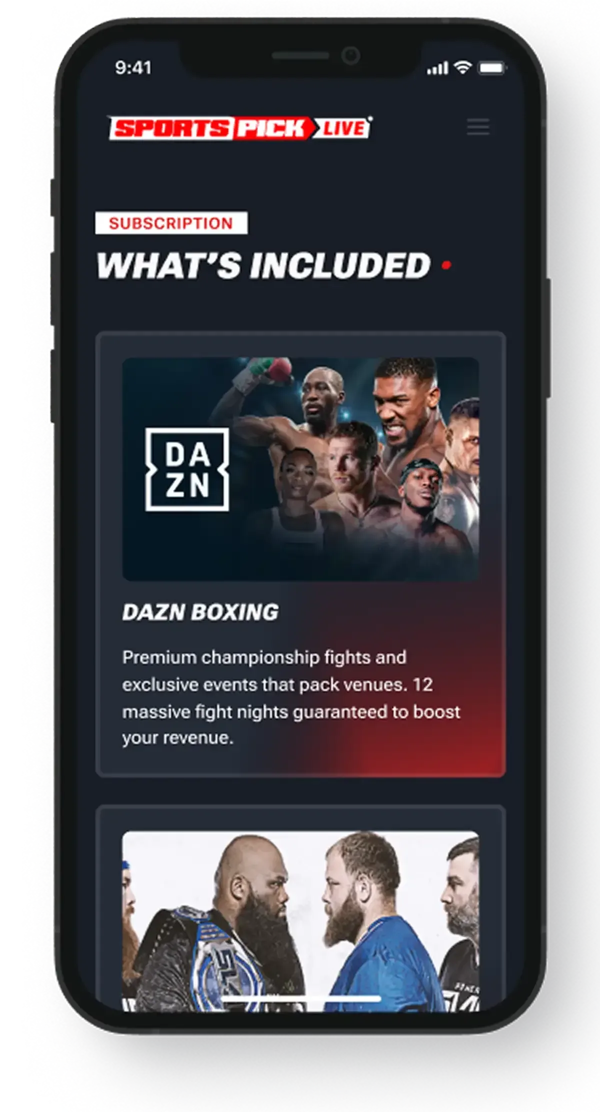 A cell phone with a sports pack app on it.