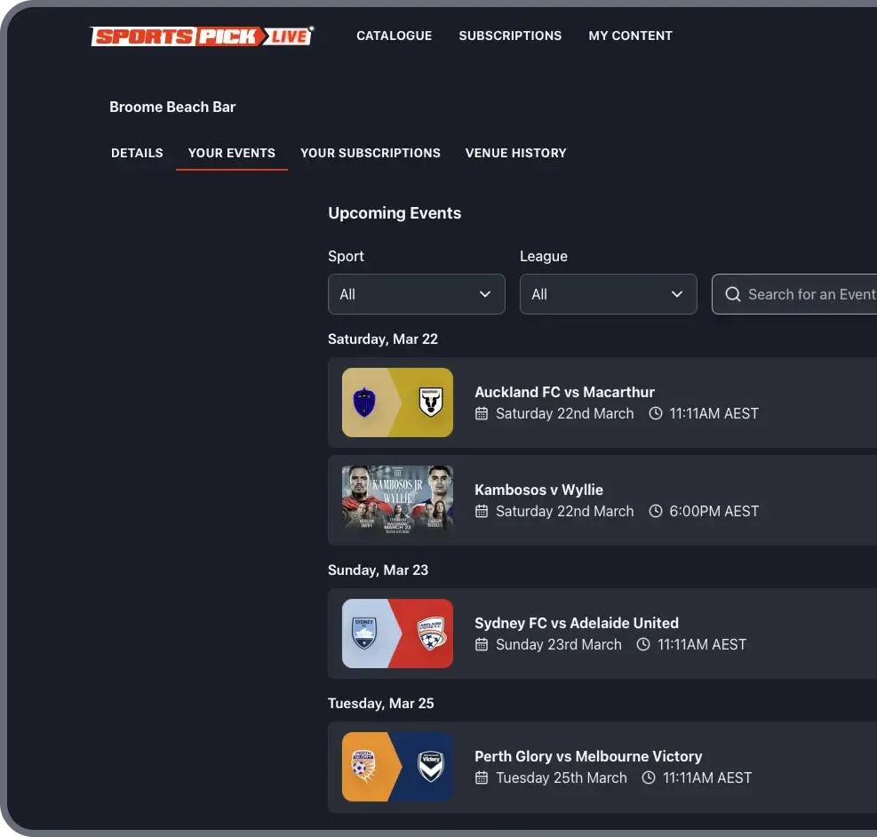 A screenshot of a website showing upcoming events