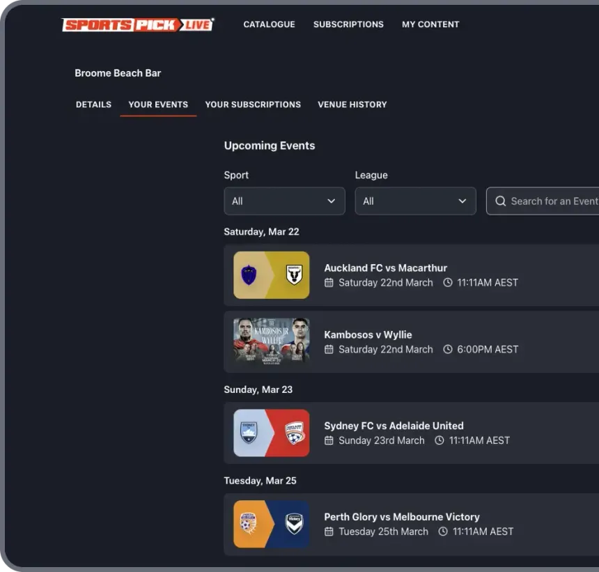 A screenshot of a website showing upcoming events