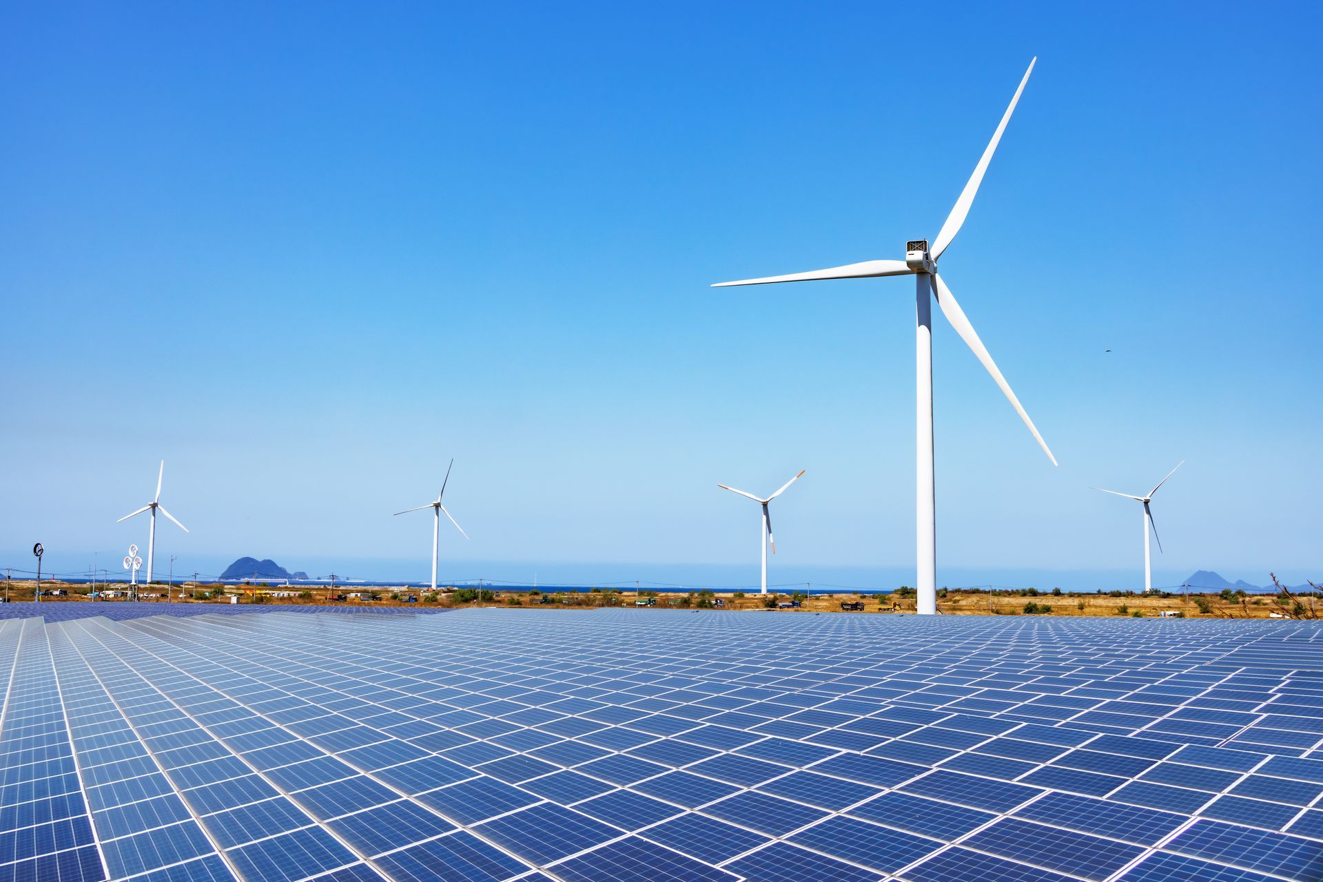 Solar panels and wind turbines