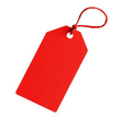 Blue price tag with black string.