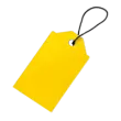 Yellow blank tag with black string attached.