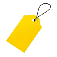 Yellow blank tag with black string attached.
