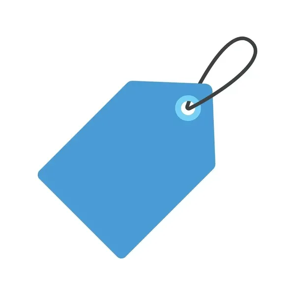 Blue price tag with black string.