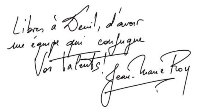 Une signature manuscrite de jean-marie roy sur fond blanc