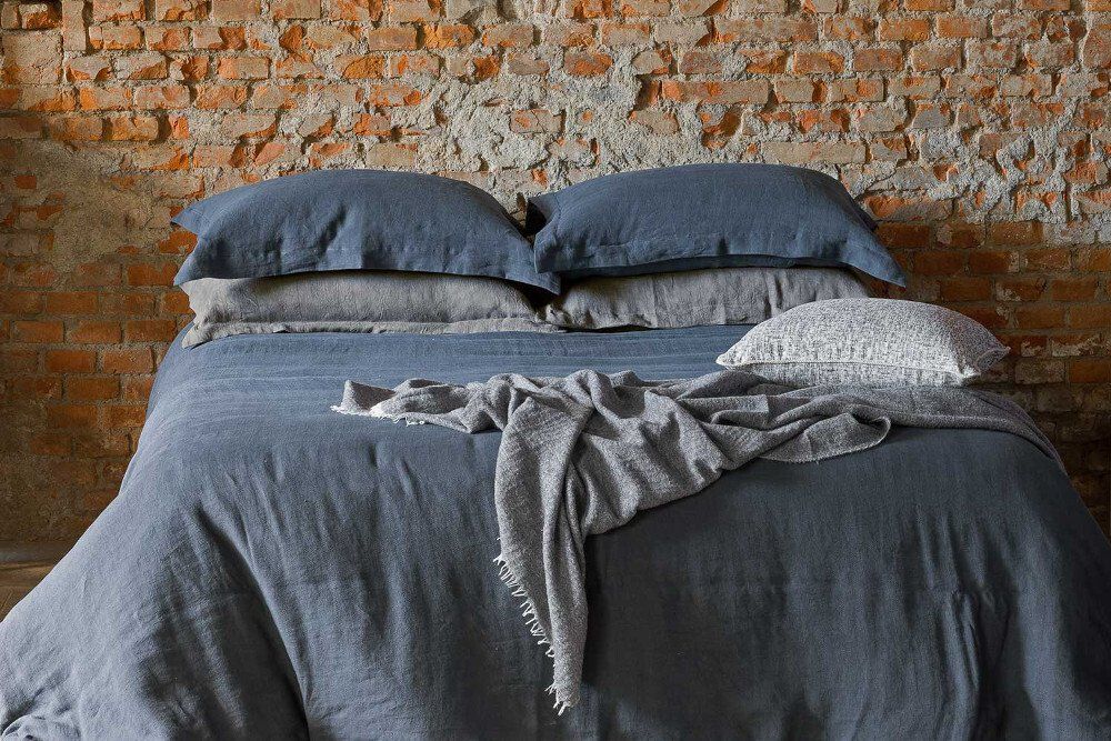 Biancoperla parure letto matrimoniale “Chevron” in puro lino jaquard - Ugo Home bologna