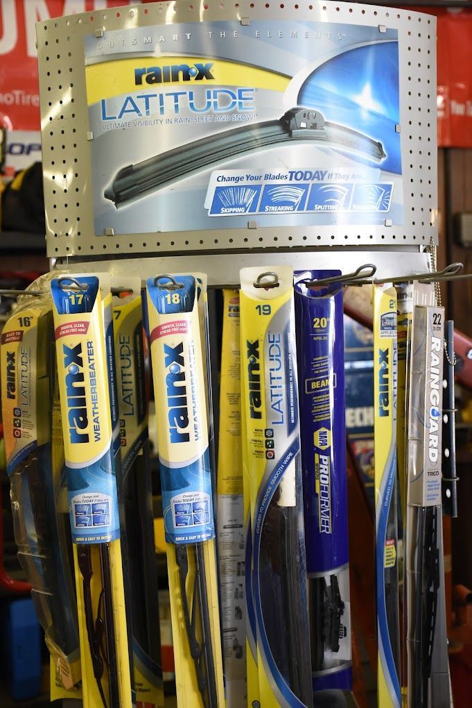 A display of rain x wiper blades in a store