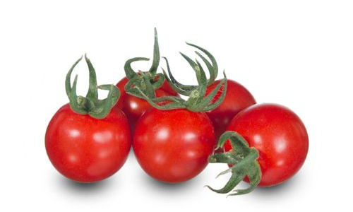 Rode eiercocktail tomaten met groene kroon. Speciaal voor de buitenteelt.